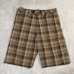 Fox Men's Shorts Plaid Checkered Skater Casual Flat Front 34 Brown